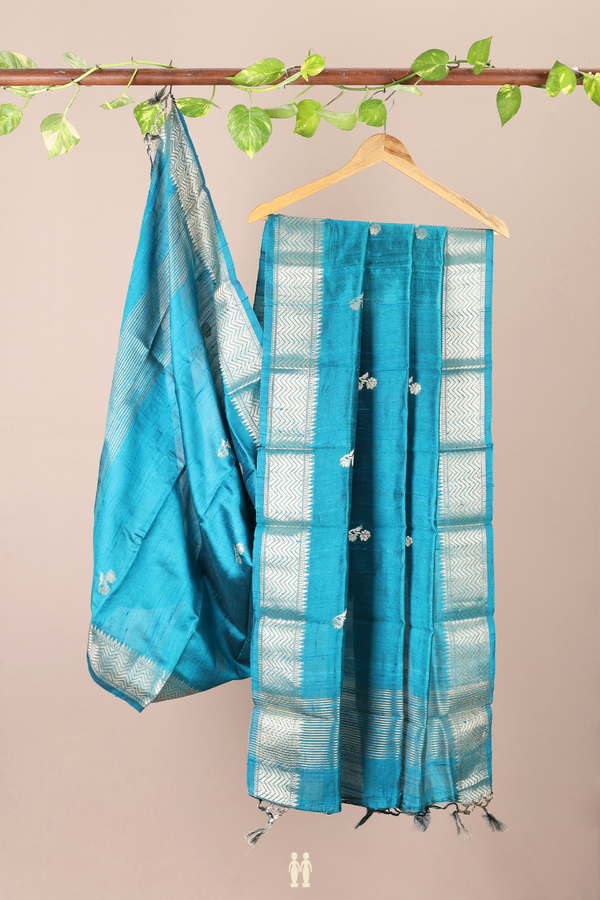 Floral Motifs Teal Blue Raw Silk Dupatta