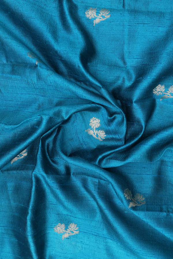 Floral Motifs Teal Blue Raw Silk Dupatta