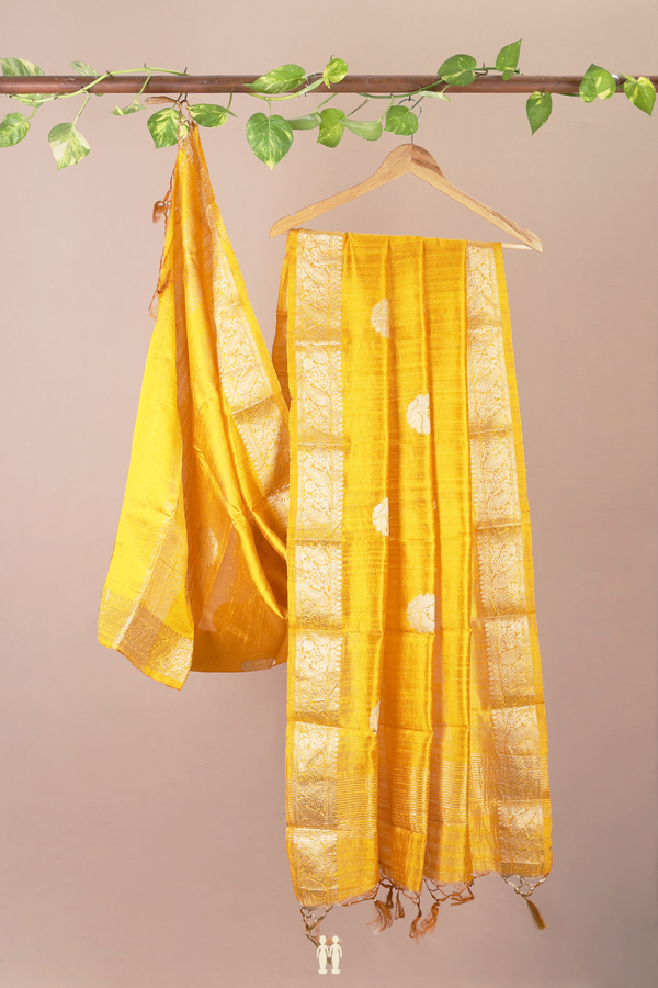 Floral Motifs Yellow Raw Silk Dupatta