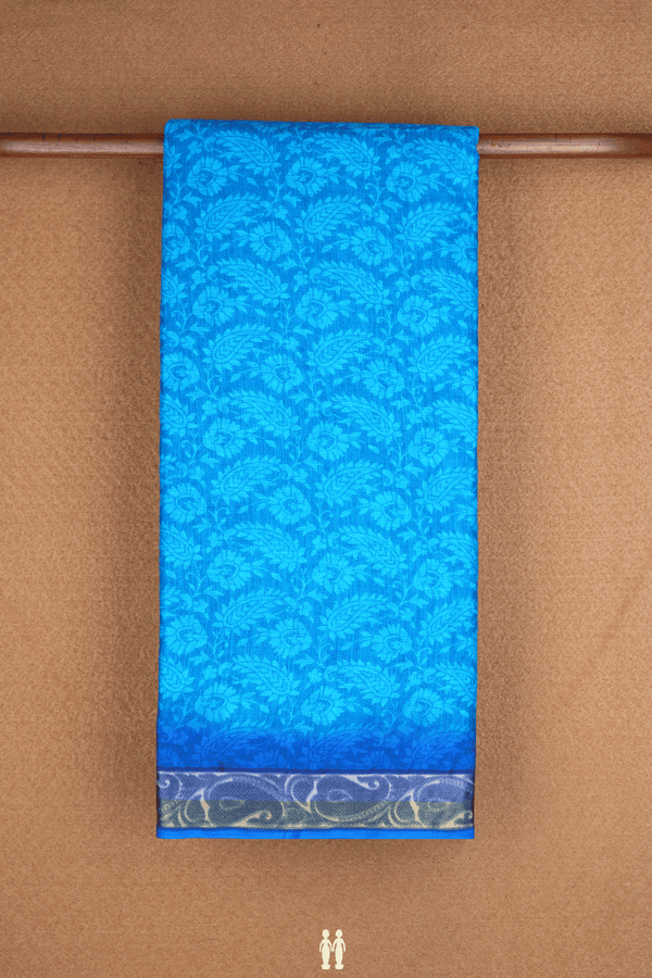 Floral Paisley Design Cerulean Blue Ahmedabad Cotton Saree