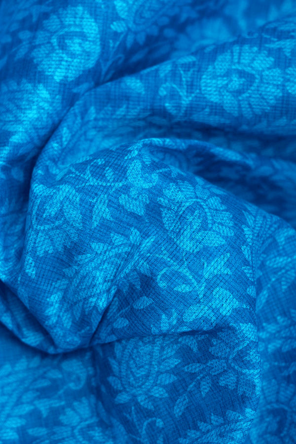 Floral Paisley Design Cerulean Blue Ahmedabad Cotton Saree