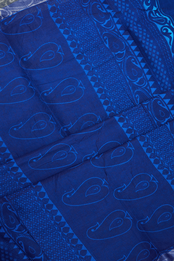 Floral Paisley Design Cerulean Blue Ahmedabad Cotton Saree