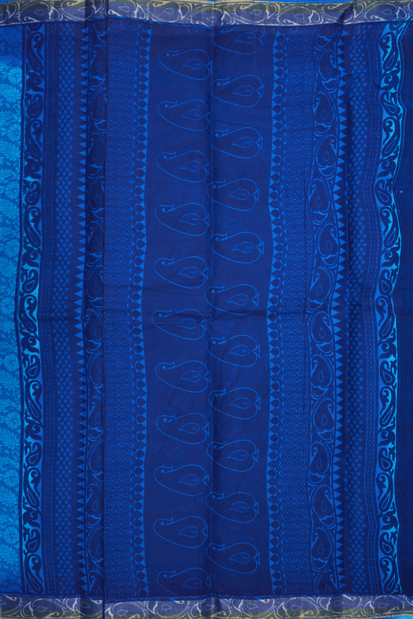 Floral Paisley Design Cerulean Blue Ahmedabad Cotton Saree