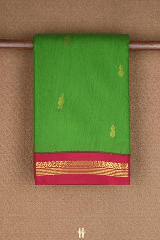 Floral Paisley Zari Motifs Parrot Green Apoorva Cotton Saree