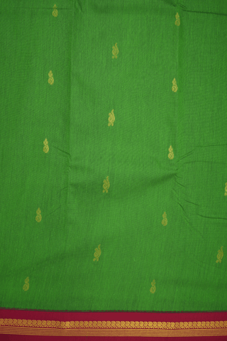 Floral Paisley Zari Motifs Parrot Green Apoorva Cotton Saree