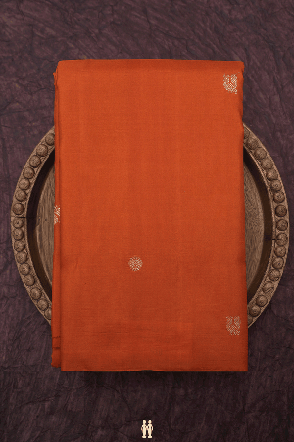 Floral Peacock Buttas Rust Orange Kanchipuram Silk Saree