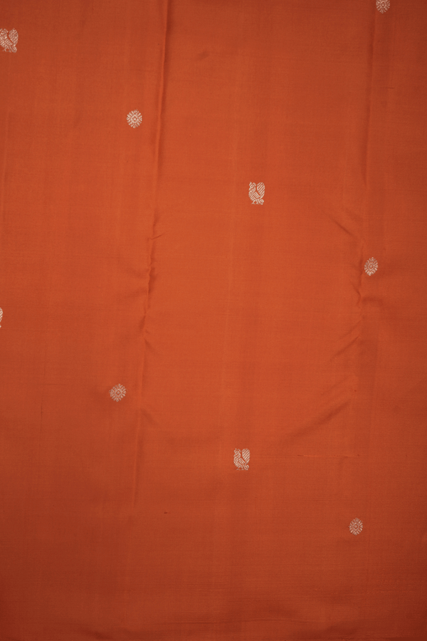 Floral Peacock Buttas Rust Orange Kanchipuram Silk Saree