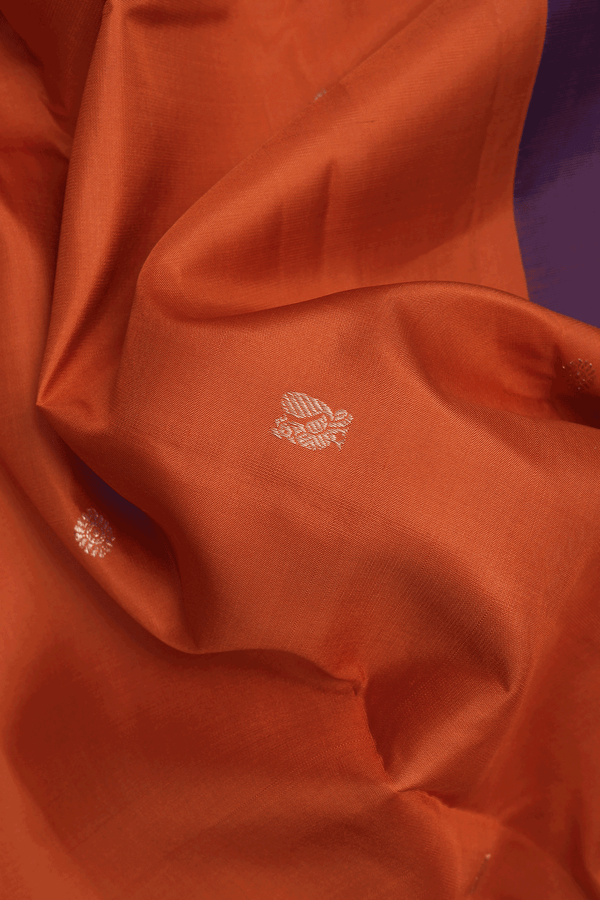 Floral Peacock Buttas Rust Orange Kanchipuram Silk Saree