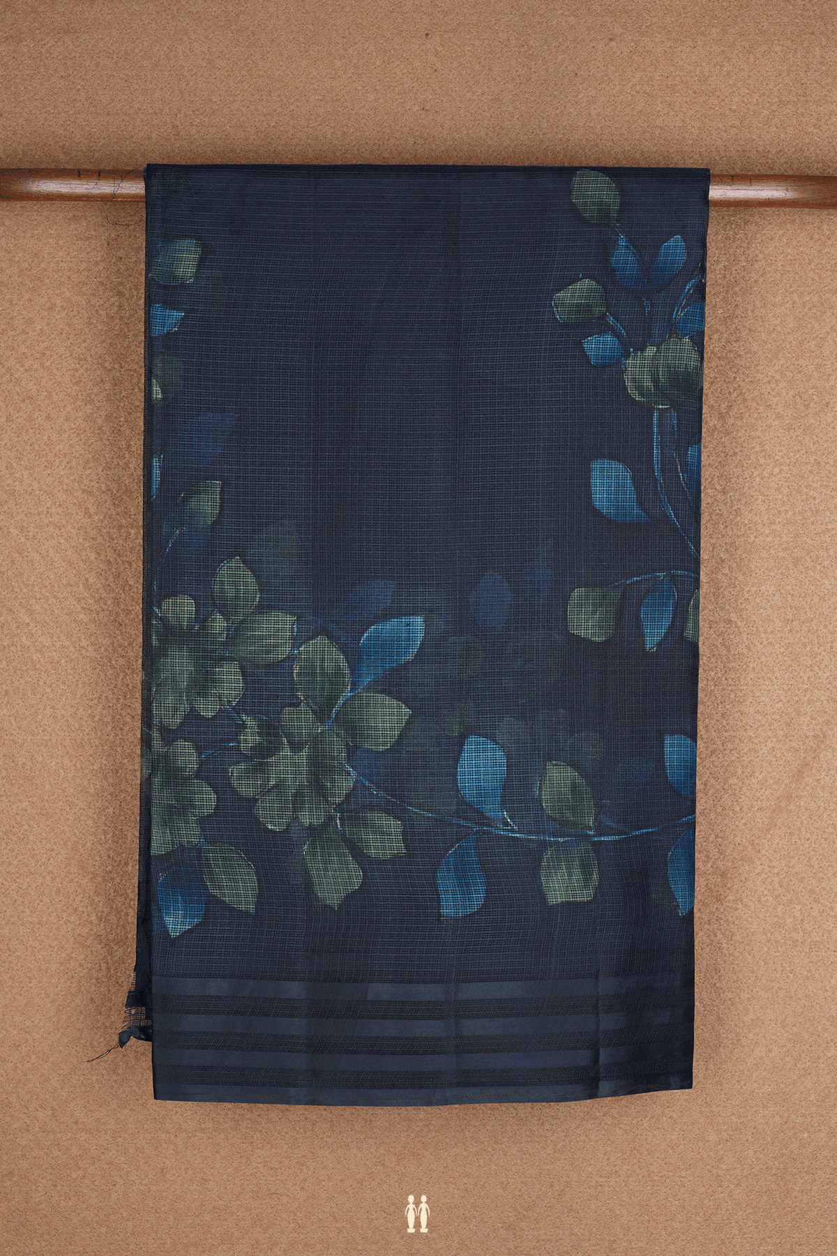 Floral Printed Design Black Kota Silk Saree