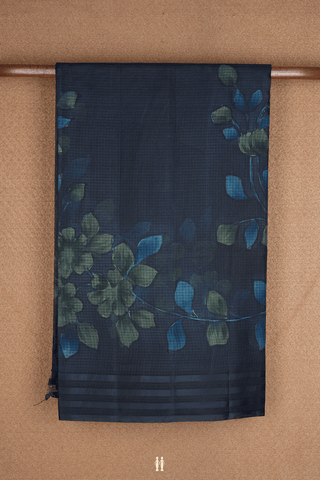 Floral Printed Design Black Kota Silk Saree