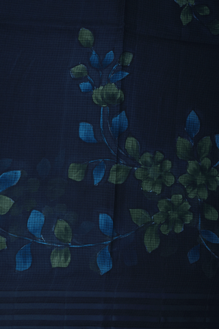 Floral Printed Design Black Kota Silk Saree