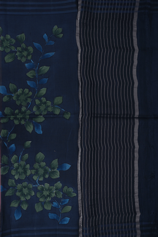 Floral Printed Design Black Kota Silk Saree