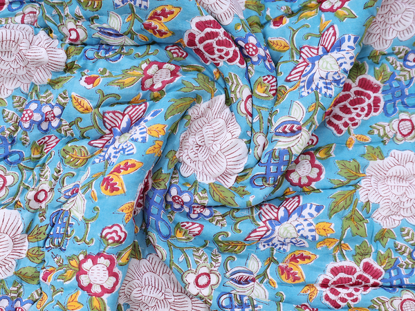 Floral Printed Blue Cotton Double Size Quilt