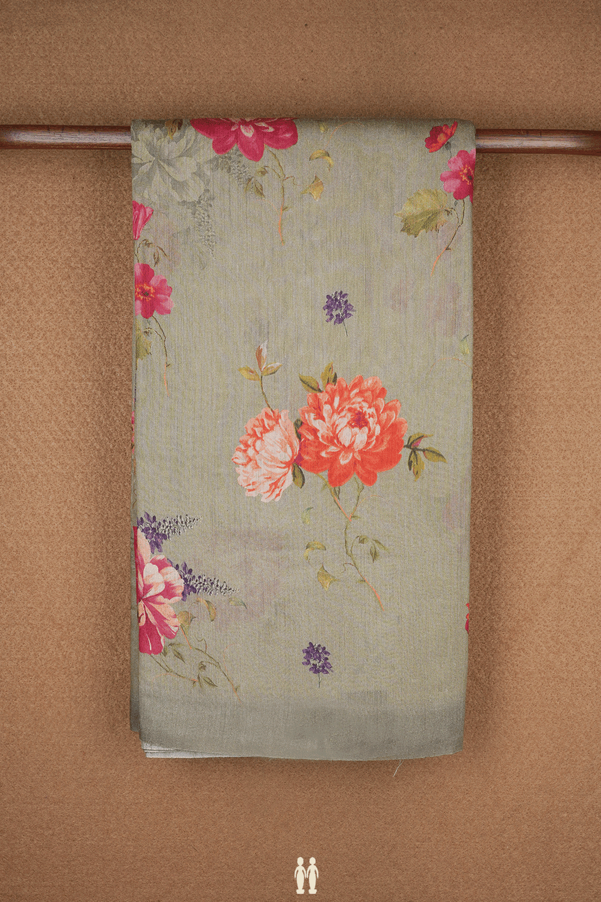 Floral Printed Brown Chanderi Silk Cotton Saree