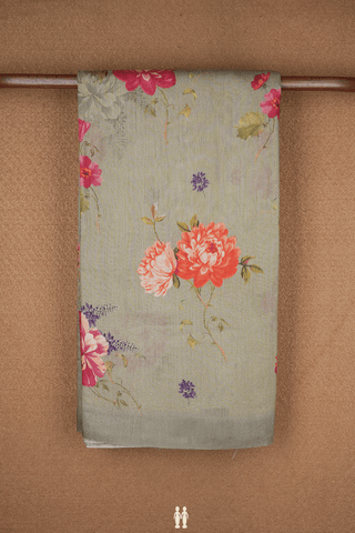 Floral Printed Brown Chanderi Silk Cotton Saree