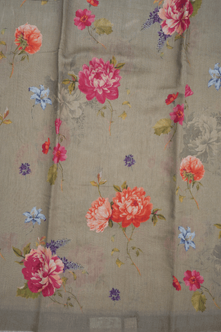 Floral Printed Brown Chanderi Silk Cotton Saree