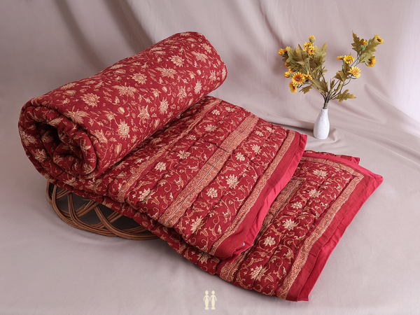 Floral Printed Brown Cotton Double Size Quilt
