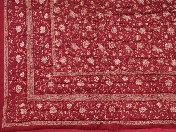 Floral Printed Brown Cotton Double Size Quilt