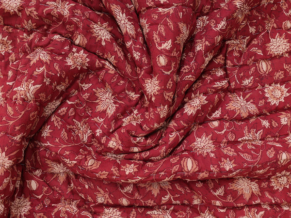 Floral Printed Brown Cotton Double Size Quilt