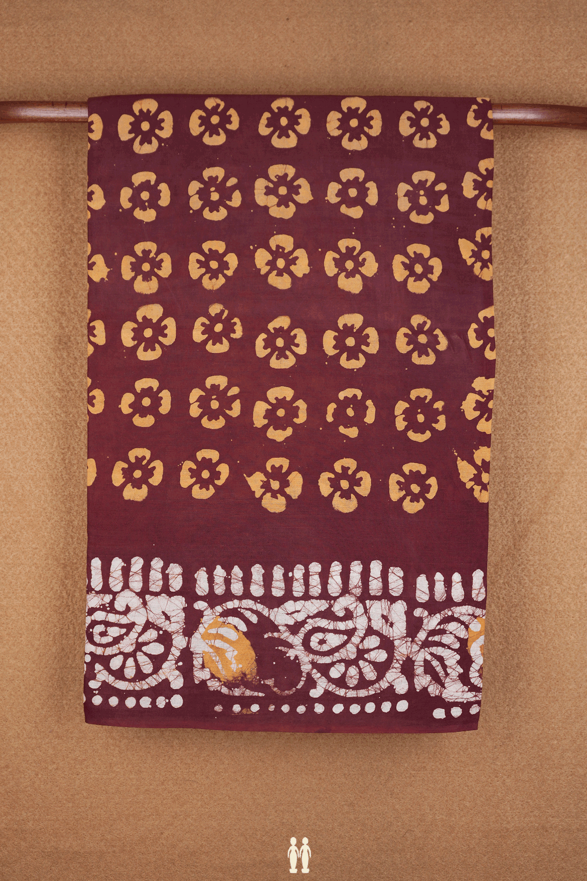 Floral Printed Buttas Chocolate Brown Sungudi Cotton Saree