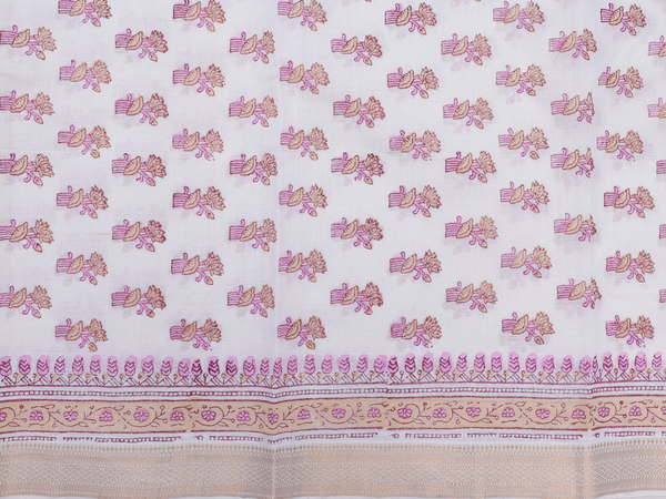 Floral Printed Buttas White Mangalagiri Cotton Salwar Materi