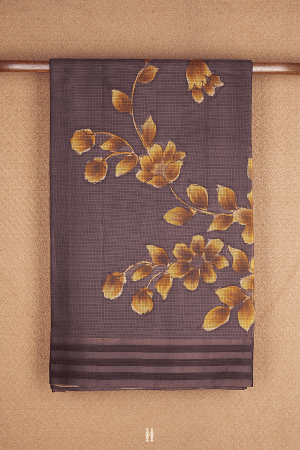 Floral Printed Design Coffee Brown Kota Silk Saree