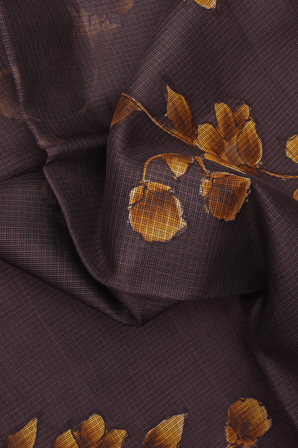 Floral Printed Design Coffee Brown Kota Silk Saree