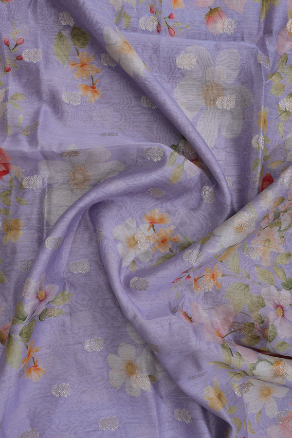 Floral Printed Design Blue Chanderi Dupatta