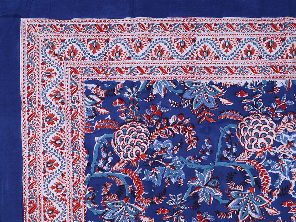Floral Printed Design Blue Cotton Double Bedspread