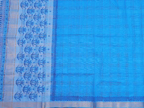 Floral Printed Design Blue Mangalagiri Cotton Salwar Material