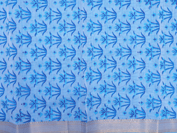 Floral Printed Design Blue Mangalagiri Cotton Salwar Material