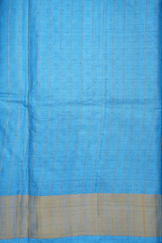 Floral Printed Design Blue Tussar Silk Saree