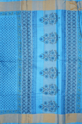 Floral Printed Design Blue Tussar Silk Saree