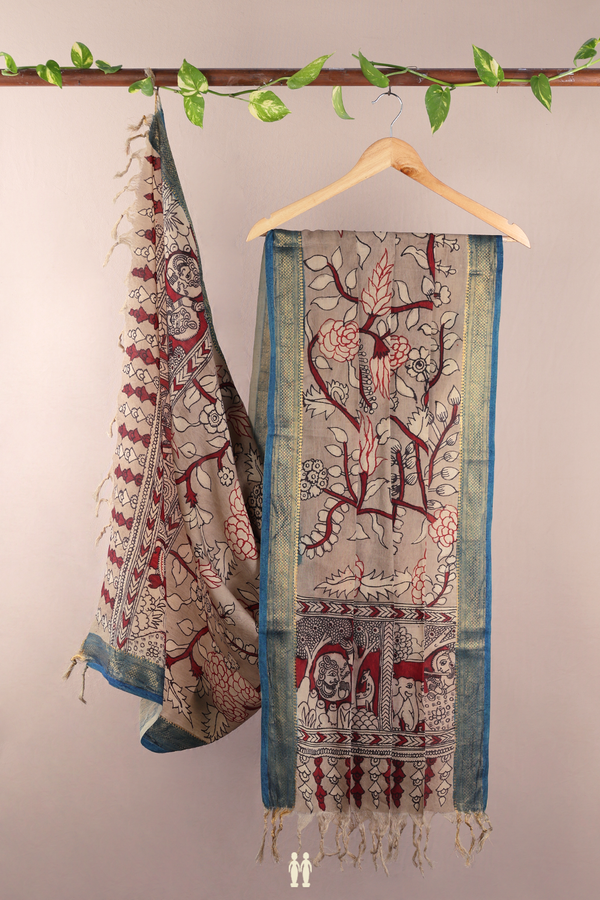 Floral Printed Design Brown Tussar Silk Dupatta