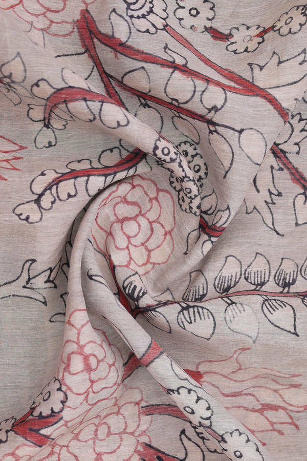 Floral Printed Design Brown Tussar Silk Dupatta