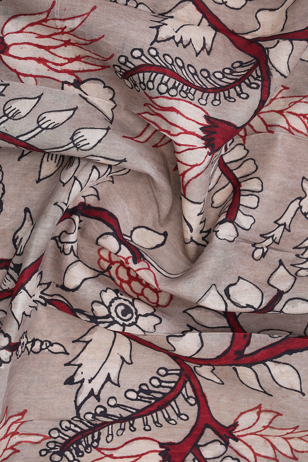 Floral Printed Design Brown Tussar Silk Dupatta