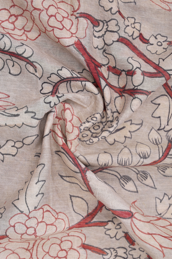 Floral Printed Design Brown Tussar Silk Dupatta