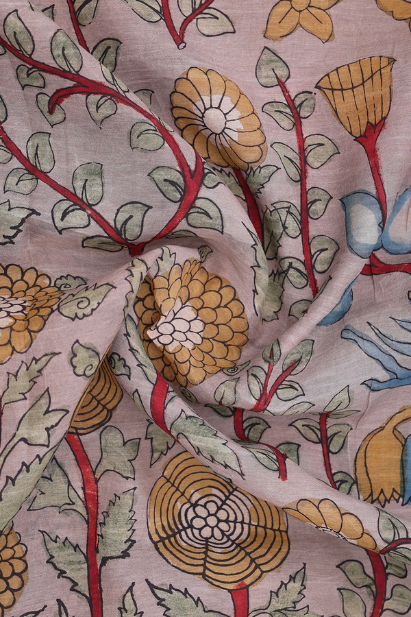 Floral Printed Design Brown Tussar Silk Dupatta