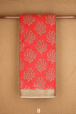 Floral Printed Design Crimson Red Ahmedabad Cotton Saree
