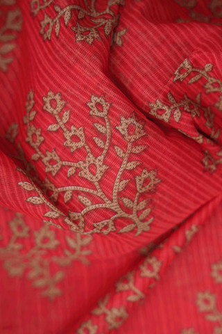 Floral Printed Design Crimson Red Ahmedabad Cotton Saree