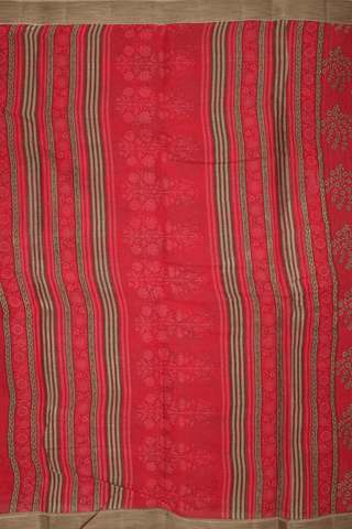 Floral Printed Design Crimson Red Ahmedabad Cotton Saree