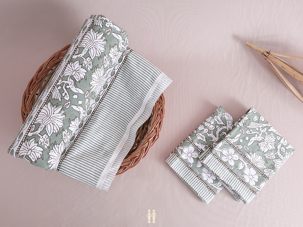 Floral Printed Design Green Cotton Single Bedspread