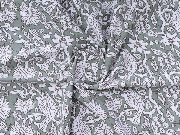 Floral Printed Design Green Cotton Single Bedspread