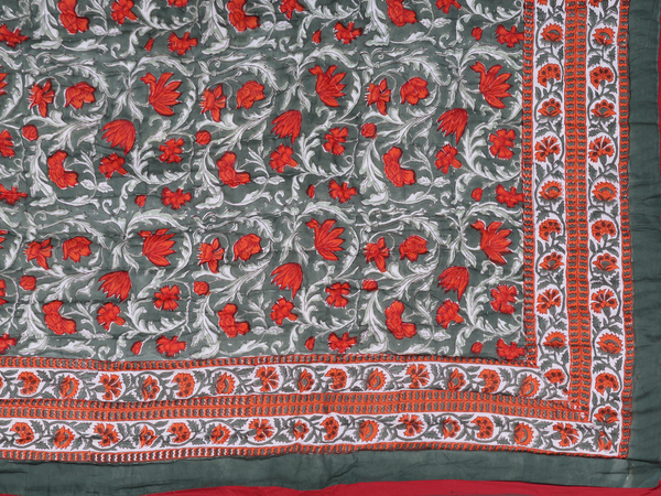 Floral Printed Design Green Cotton Single Size Quilt
