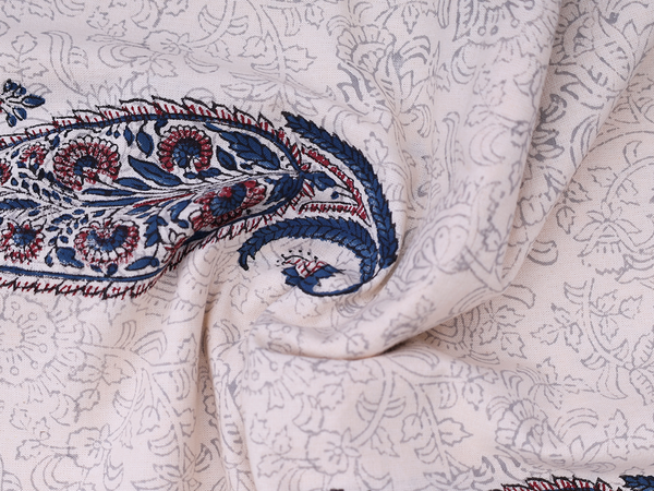 Floral Printed Design Ivory Cotton Double Bedspread