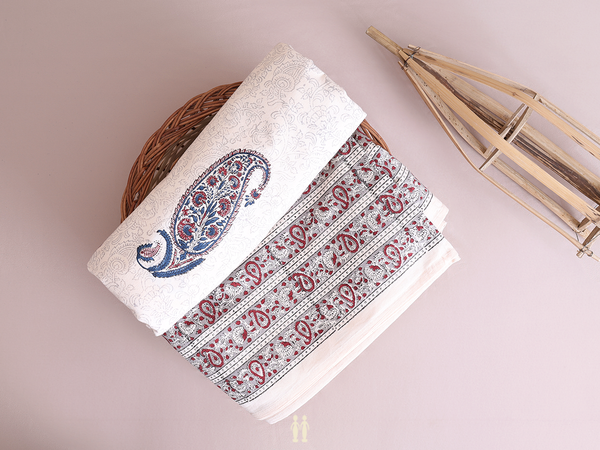 Floral Printed Design Ivory Cotton Double Bedspread