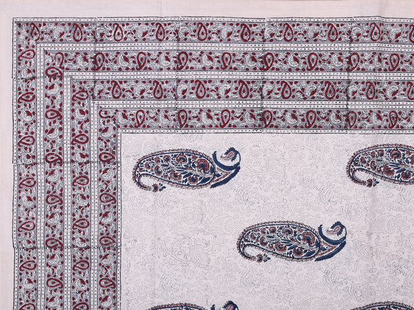 Floral Printed Design Ivory Cotton Double Bedspread