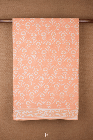 Floral Printed Design Orange Jaipur Cotton Saree
