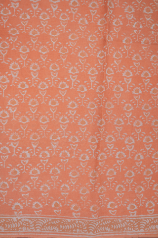 Floral Printed Design Orange Jaipur Cotton Saree