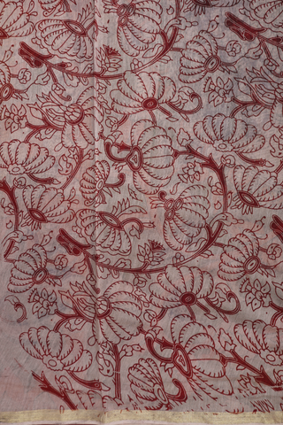 Floral Printed Design Orange Kalamkari Cotton Saree